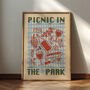 Picnic Print | Picnic In The Park | Kitchen Wall Art | Retro Mid Century Summer Poster, thumbnail 1 of 7
