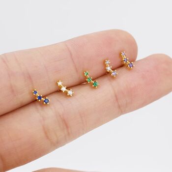 Extra Tiny Sapphire Blue Cz Trio Stud Earrings, 7 of 12