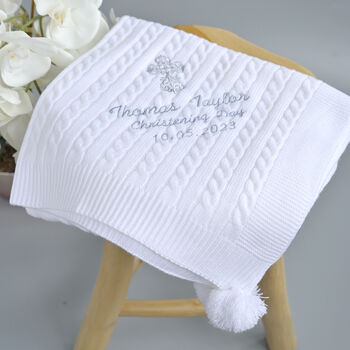 Personalised Christening Blanket With Pom Poms, 5 of 9