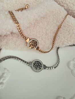 Tree Of Life Bracelet In Rose Gold And Sterling Silver Curb Chain ,Waterproof Bracelet, 3 of 7