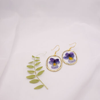 Wild Pansy Pressed Flower Gold Plated Earrings, 4 of 9