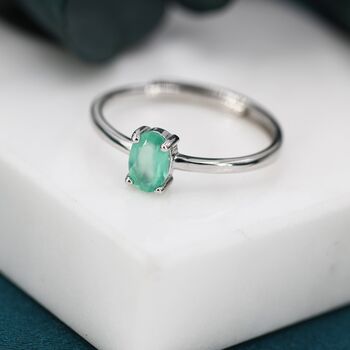 Sterling Silver Natural Green Onyx Oval Ring, 3 of 10