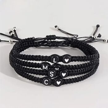 Set Of Two Personalised Black Braided Initial Bracelets, 3 of 7