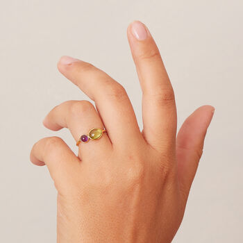 Green Peridot And Purple Amethyst Friendship Ring, 4 of 8