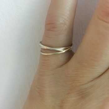 Skinny Solid Gold Three Colours Trinity Ring, 3 of 4