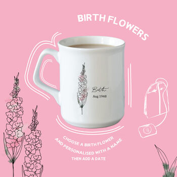 Personalised Watercolour Birth Flower Ceramic Tea Mug, 3 of 7