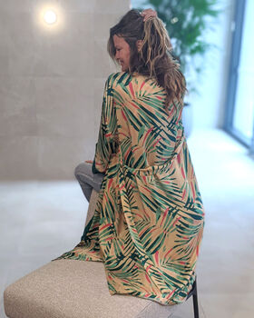 Palm Springs ~ Bamboo Silk Kimono Dressing Gown ~ Tropical Exotic Print Women’s Robe, 6 of 8