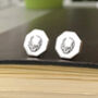 Sterling Silver Angry Skull Hexagon Halloween Earrings, thumbnail 5 of 9