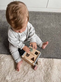 Personalised Wooden Teddy Sorterbox Puzzle Shapes Toy, 5 of 7