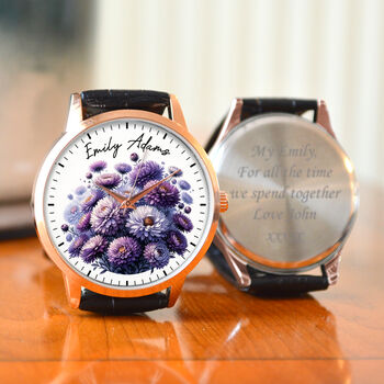 Personalised Wrist Watch With Floral Aster Design, 2 of 3