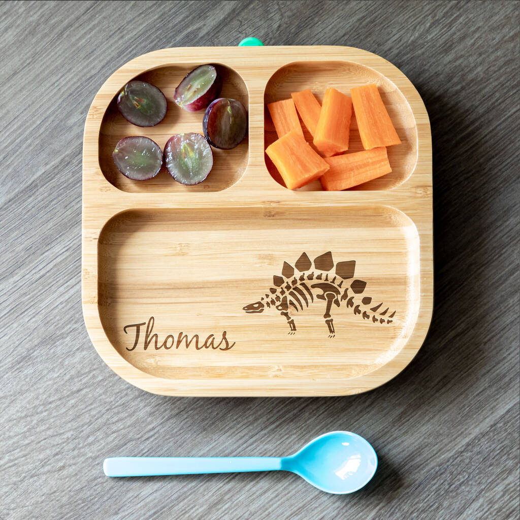 Personalised Dinosaur Bamboo Suction Plate For Kids By Mirrorin