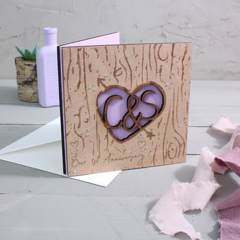 Wooden Anniversary Tree Carved Heart And Arrow Card, 2 of 4