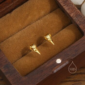 Sterling Silver Bird Skull Screw Back Earrings, 8 of 12