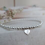 Sterling Silver Personalised Heart Charm Stretch Bracelet, thumbnail 5 of 8