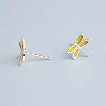 Sterling Silver Yellow Dragonfly Stud Earrings, 3 of 4