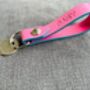 Personalised Handmade Leather Keyring, Pink And Blue, thumbnail 1 of 10