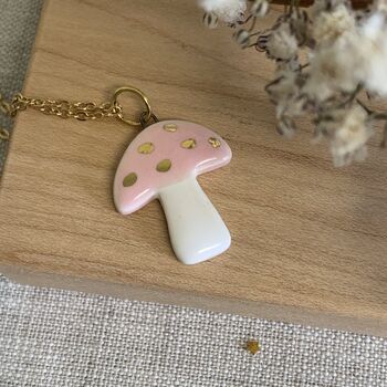 Baby Pink Ceramic Charm Mushroom Necklace, 6 of 6