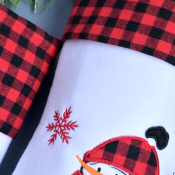 Personalised White Tartan Stocking With Snowman, 4 of 5