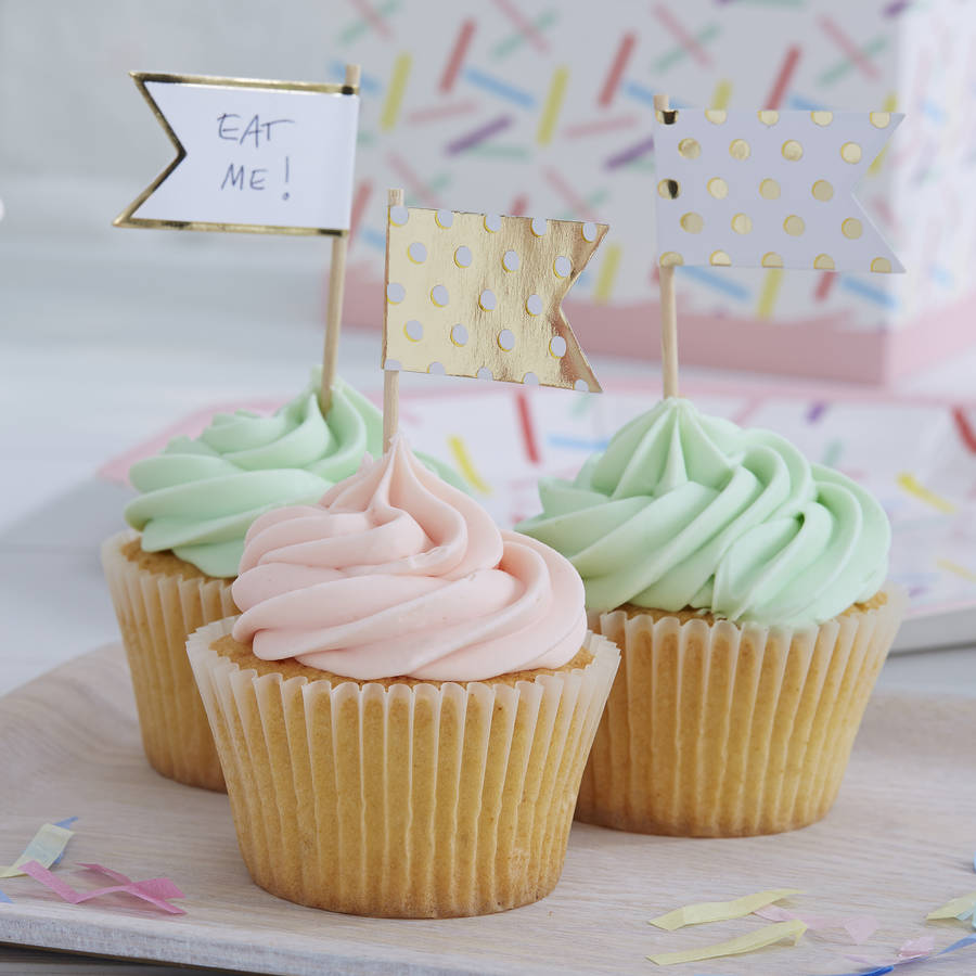 Polka Dot Foiled Gold Cupcake Topper Flags By Ginger Ray 