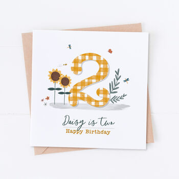 Personalised Any Age Sunflowers Gingham Birthday Card, 3 of 3
