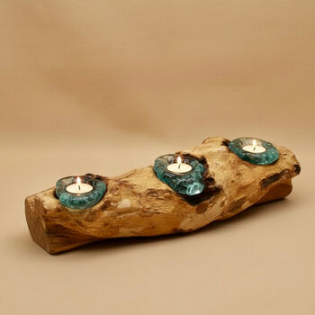 Molten Glass Candle Holder Triple Tealight Holder, 4 of 12