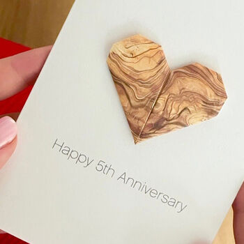 Personalised 5th Wood Anniversary Origami Heart Card, 2 of 5