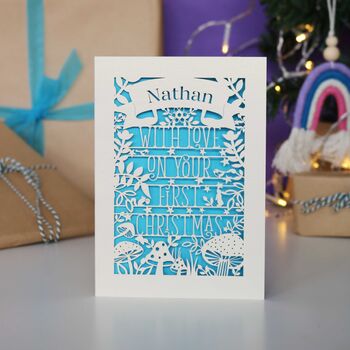 Personalised Woodland First Christmas Papercut Card, 11 of 12