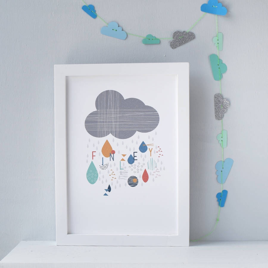 personalised nursery rain cloud print by house of hooray