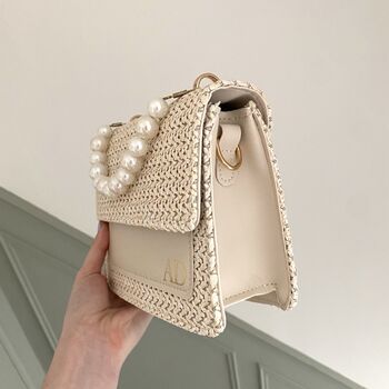 Personalised Pearl Straw Clutch Cross Body Bag, 2 of 4