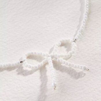 White Bow Beaded Necklace, 2 of 8