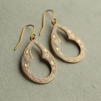 Gold Turquoise Antique Hoop Earrings, 2 of 9