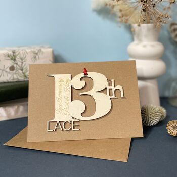 Personalised Lace 13th Wedding Meaning Anniversary Card, 2 of 10
