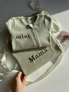 Personalised Mommy And Me Gift Set, New Mom Gift, Matching 2pcs Set And Zip Romper , Perfect For Mother's Day, Baby Shower, 2 of 12