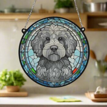 Labradoodle Grey Stained Glass Effect Suncatcher, 5 of 5