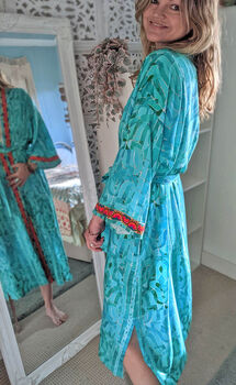 Emerald Long Kimono Dressing Gown | Organic Bamboo Robe, 4 of 9