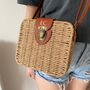 Personalised Harriet Square Straw Rattan Wicker Tan Brown Cross Body Bag, thumbnail 1 of 4