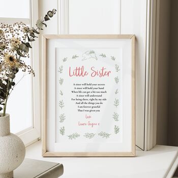 Personalised Sister Poem Gift – Birthday Or Christmas Print For A Big Or Little Sister, 2 of 7