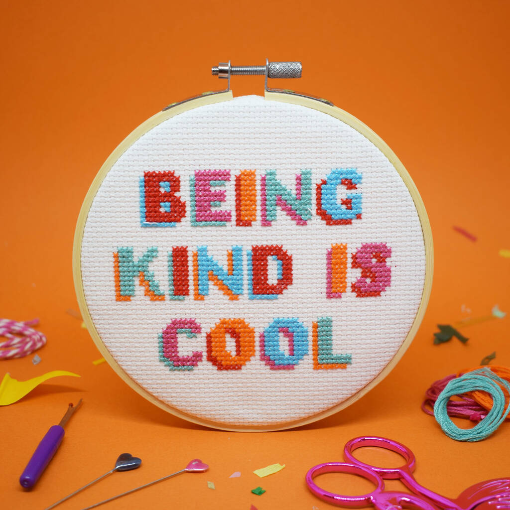 'Being Kind Is Cool' Cross Stitch Craft Kit, 1 of 3