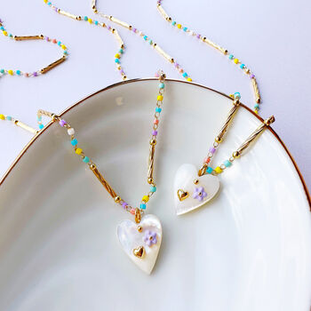 Mother Of Pearl Heart And Bright Beaded Chain Necklace, 4 of 12