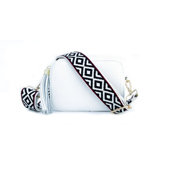 white crossbody strap