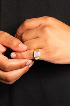 Gold Men's Purple Sugilite Gemstone Square Signet Ring, 2 of 11