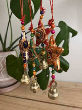 Fabric Hanging Star Decoration Recycled Sari Bell, 4 of 5
