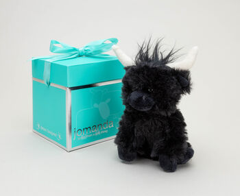 Mini Black Longhorn Highland Cow Soft Toy With Pop Up Gift Box, 6 of 9