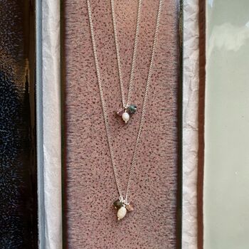 Pearl And Tourmaline Trio Sterling Silver Curb Necklace, 2 of 7