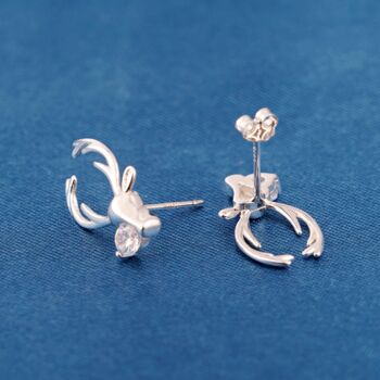 Reindeer Silver Cz Stud Earrings, 925 Sterling Silver Studs, Christmas Earrings, 5 of 7
