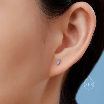 Sterling Silver Blue Opal Marquise Internally Threaded Flat Back Earrings, 6 of 10