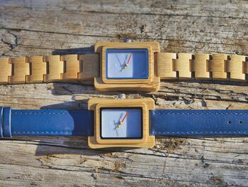 Coral Blue Face Bamboo Watch With Bamboo Strap, 2 of 4