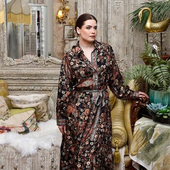 'Amara' Black, Blue And Red Floral Paisley Print Long Tiered Dress, 2 of 6