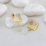 Square Earrings With Gem Stone Drop, thumbnail 2 of 9