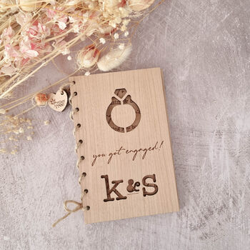 Personalised Wooden Engagement Card Modern Initials, 3 of 11